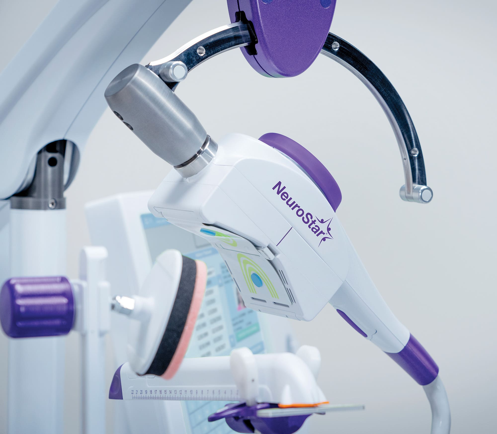 Close-up of a NeuroStar coil device for TMS Therapy treatment.